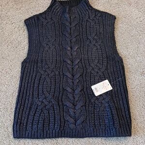 Lucky Brand Black Cable Knit Sleeveless V-Neck Sweater